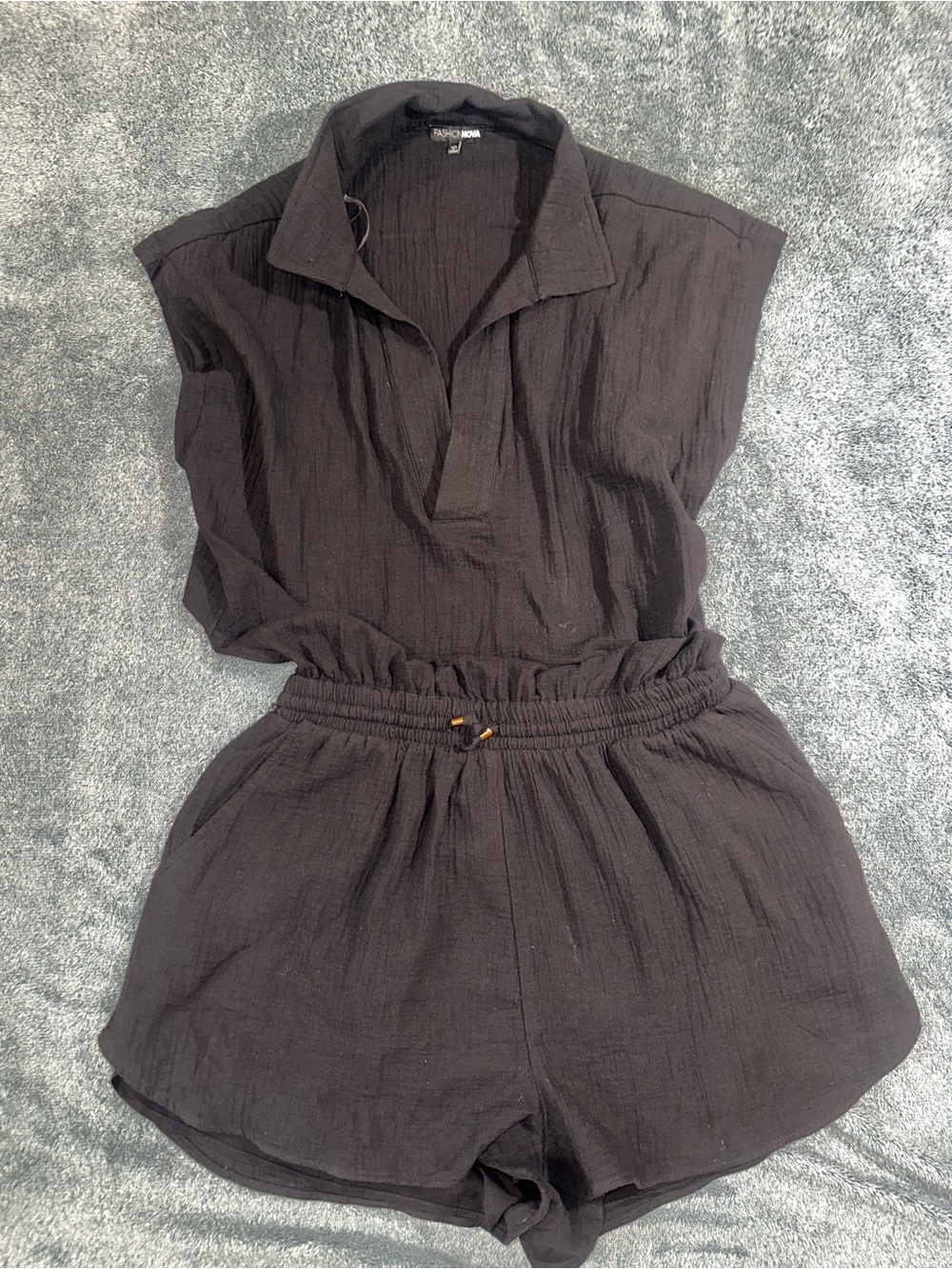Fashion Nova Black Short-Sleeve Collared Romper